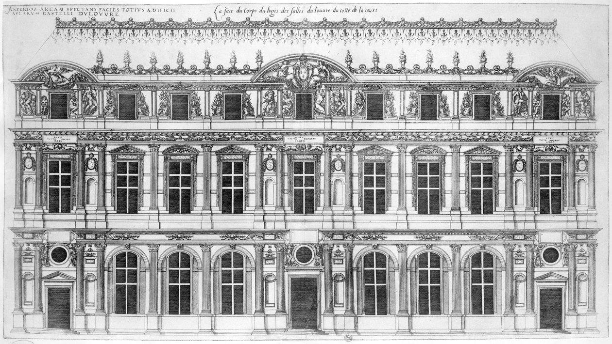 Louvre, fra "De mest utmerkede bygningene i Frankrike" av J. Androuet Ducerceau