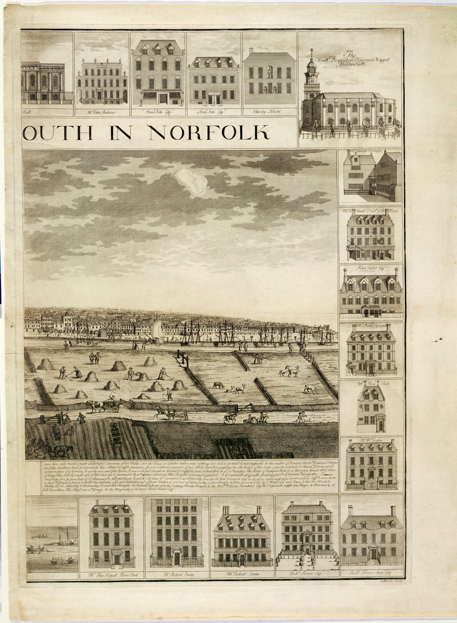 The West Prospect of the Town of Great Yarmouth i Norfolk, gravert av John Harris (fl.1686-1740) (se også 241066,241067) av J. Corbridge