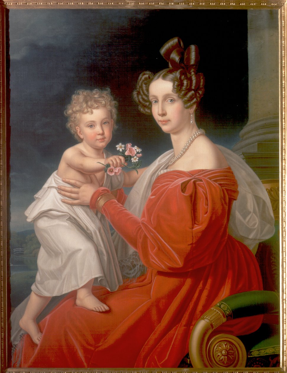 Erkehertuginne Sophia av Østerrike (1805-72) med sin to år gamle sønn Franz Joseph (1830-1916) (senere keiser Frans Josef I av Østerrike) av J. K. Stiegler