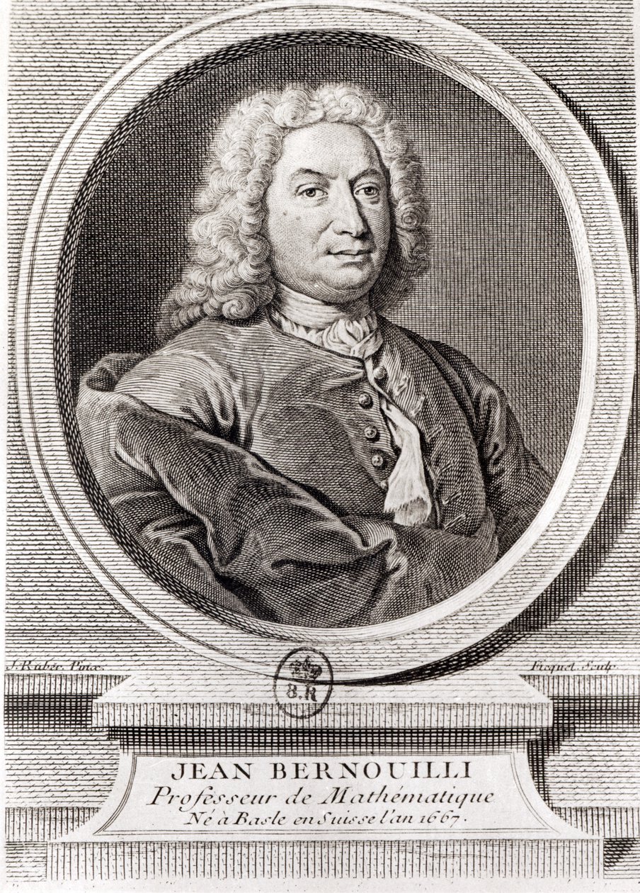 Portrett av Jean Bernoulli (1667-1748) gravert av Etienne Ficquet (1719-94) (bw-foto) av J. Ruber