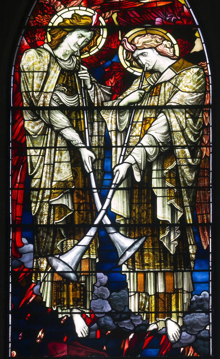 Jesmond, St George, Gateshead Stained Glass Co, JW Brown TR Spence, East Window, The Last Judgement, 1888 av J. W. and Spence Brown
