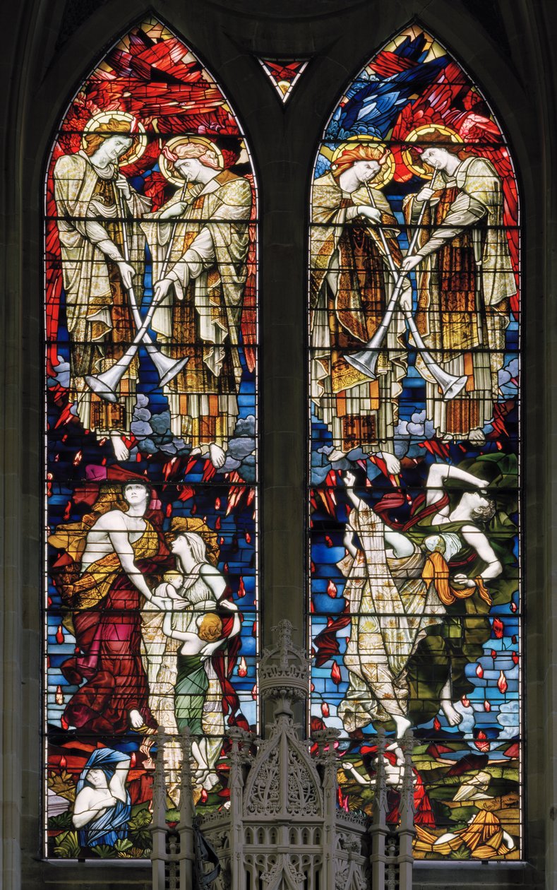 Jesmond, St George, Gateshead Stained Glass Co, JW Brown TR Spence, East Window, The Last Judgement, 1888 av J. W. and Spence Brown