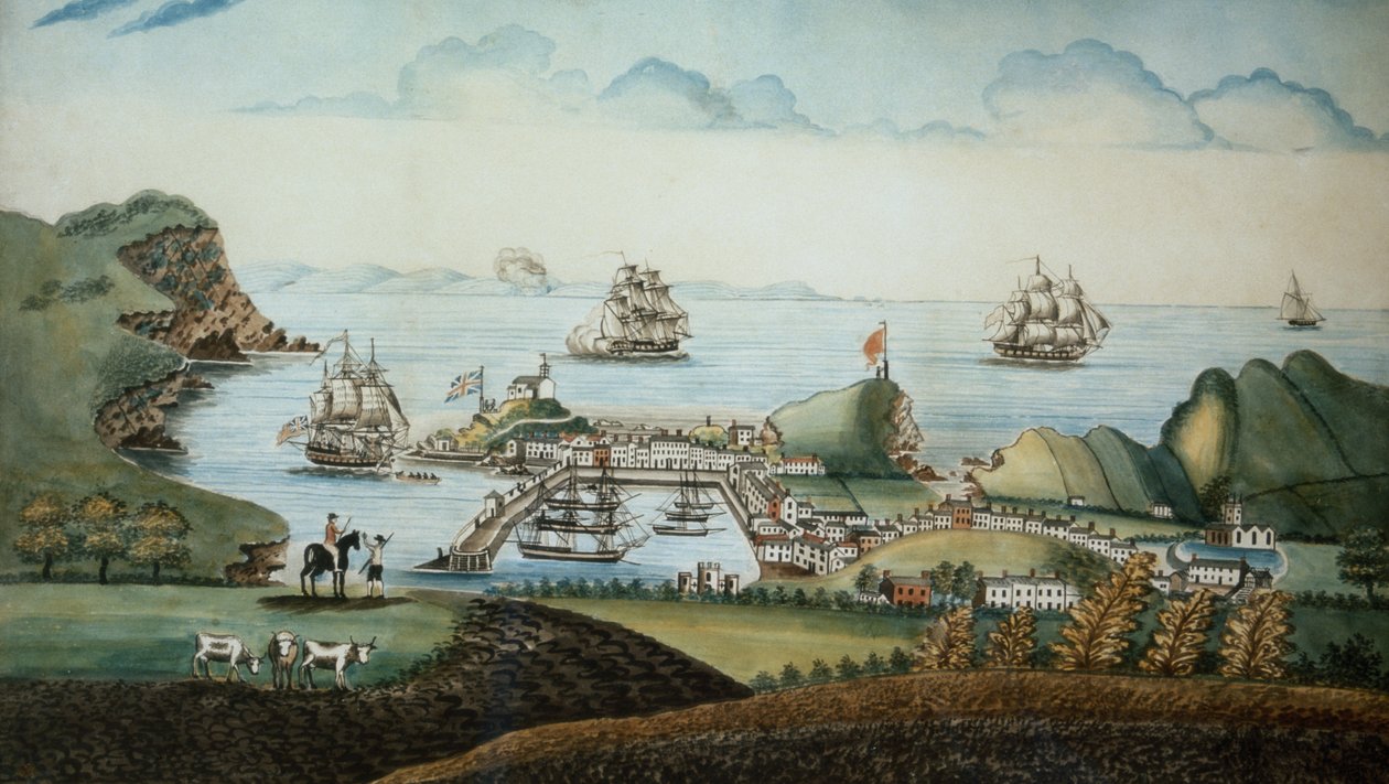 Utsikt over Ilfracombe, Devon, 1842 (penn og wc) (par 72971) av J Walters