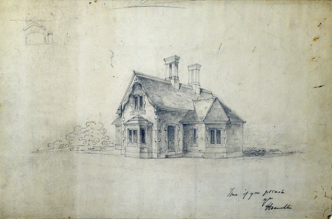 Station House, ca. 1850 (blyant på papir) av J.A. Davies