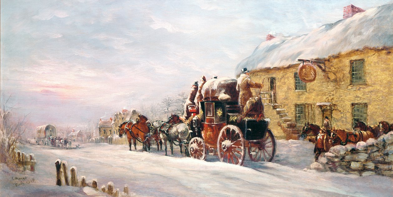 Scenecoach utenfor en taverna, Bath 1819 av J.C. Maggs