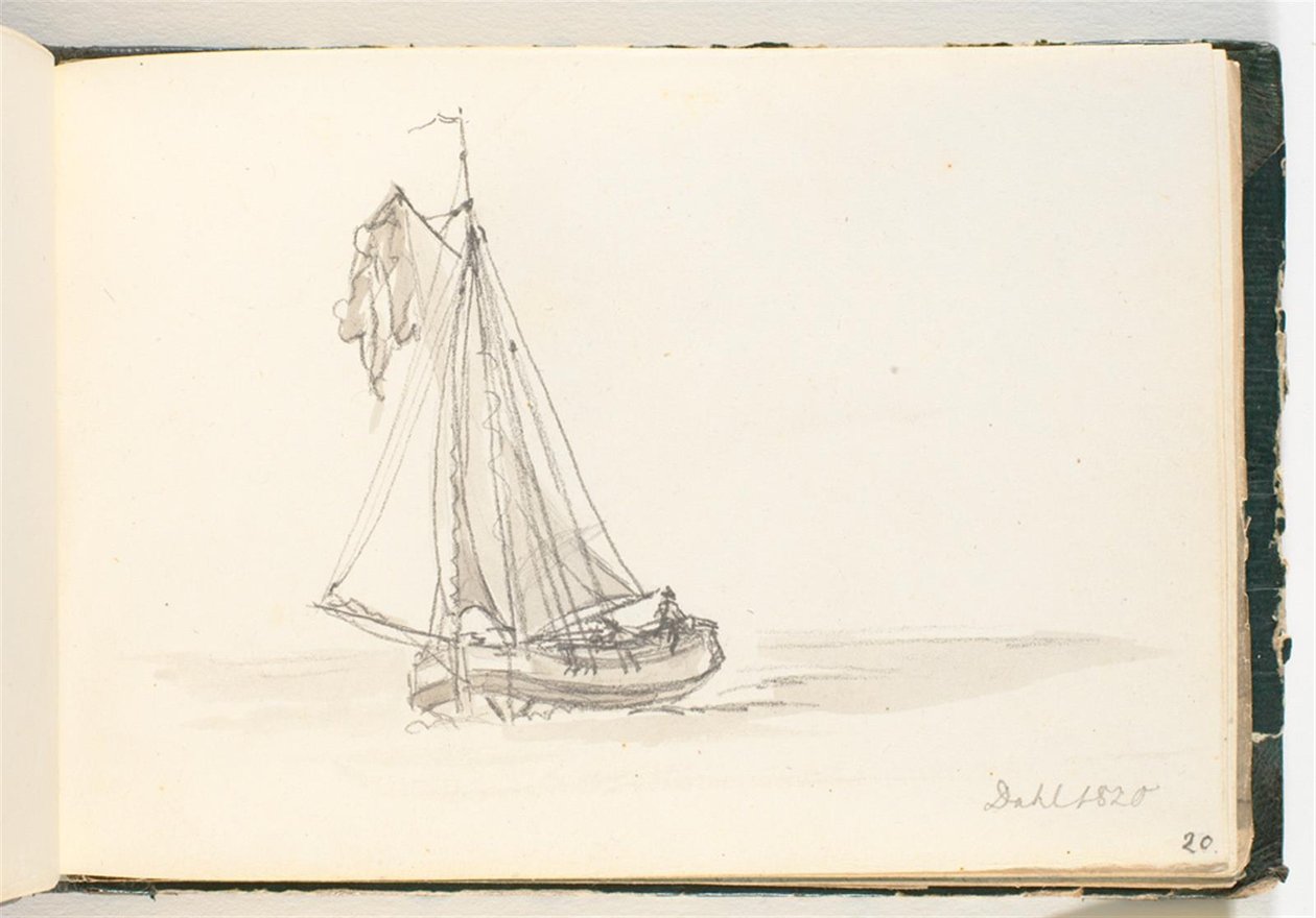 Et stort seilskip i røft vann av Johan Christian Dahl