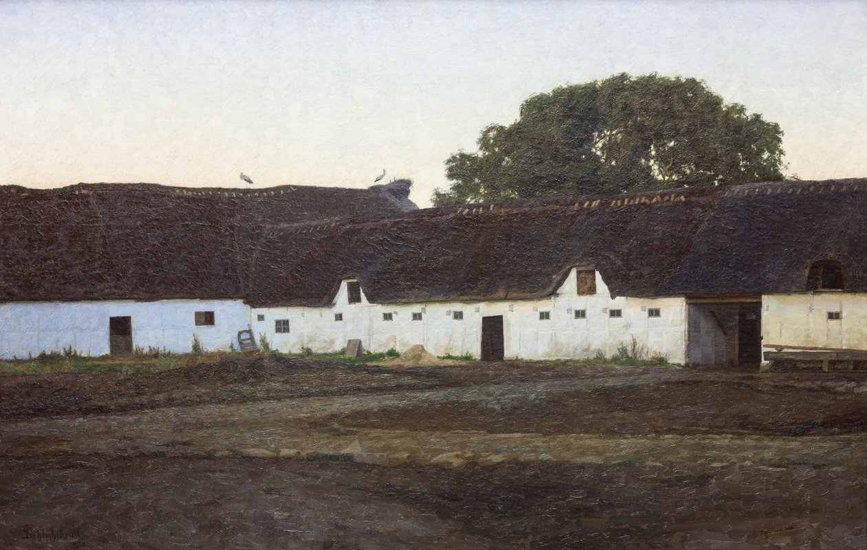 En gård i Vendsyssel. Solnedgang av J.C. Schlichtkrull