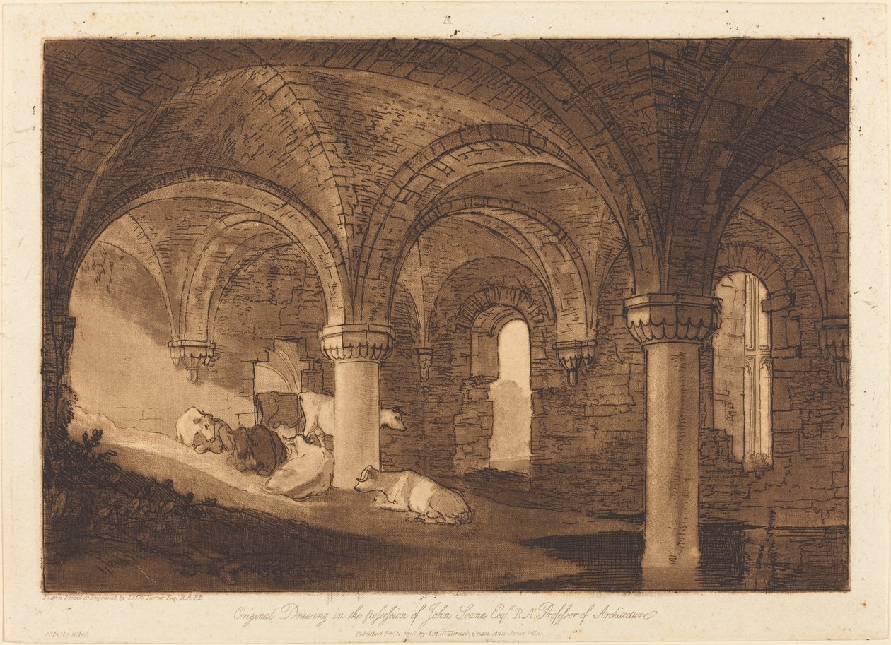 Crypt of Kirkstall Abbey, utgitt 1812. av Joseph Mallord William Turner