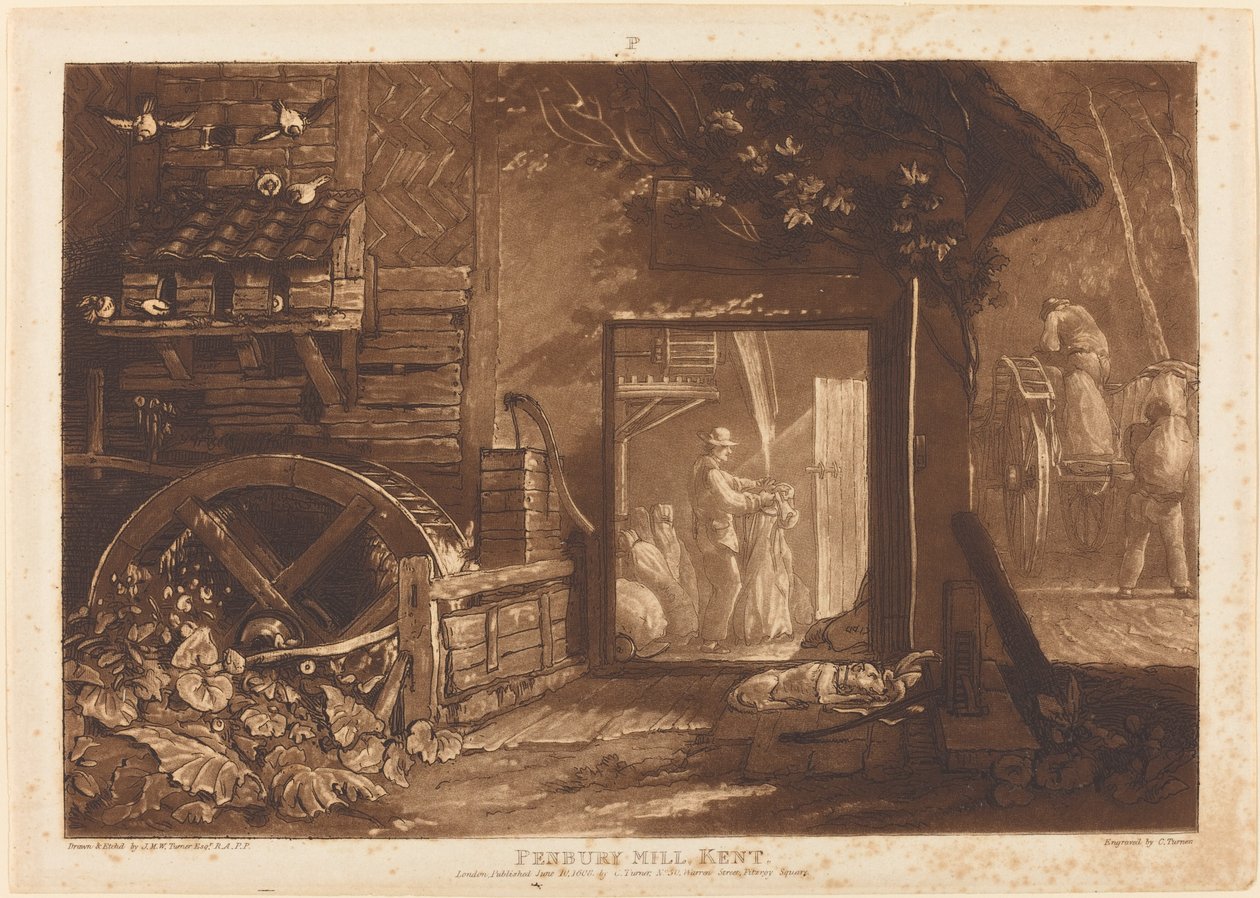 Pembury Mill, Kent, utgitt 1808. av Joseph Mallord William Turner