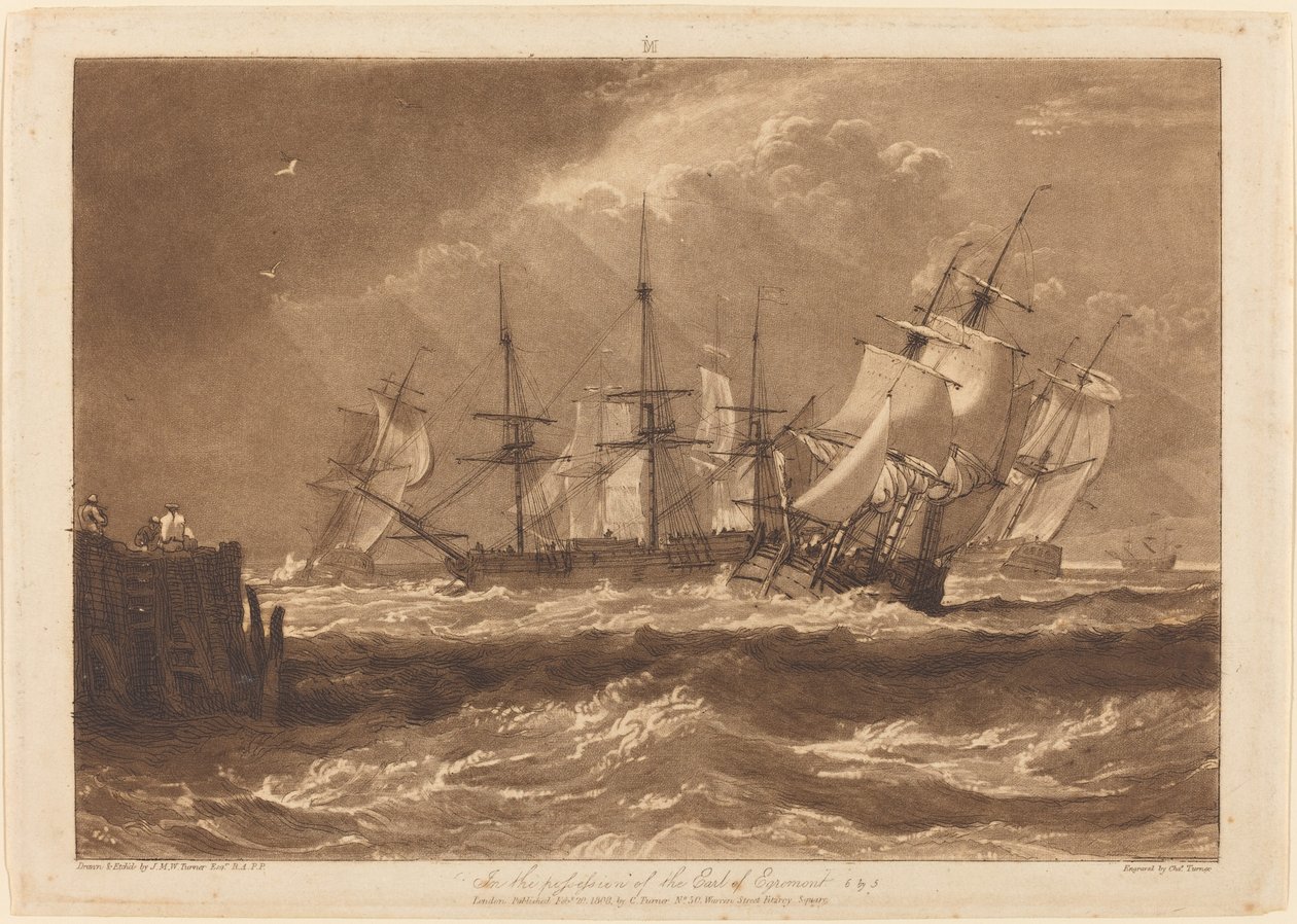 Ships in a Breeze, utgitt 1808. av Joseph Mallord William Turner