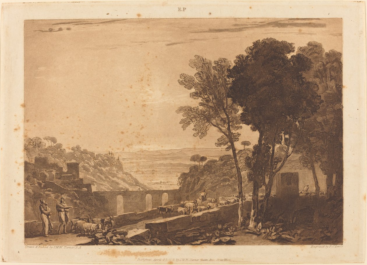 The Bridge and Goats, utgitt 1812. av Joseph Mallord William Turner