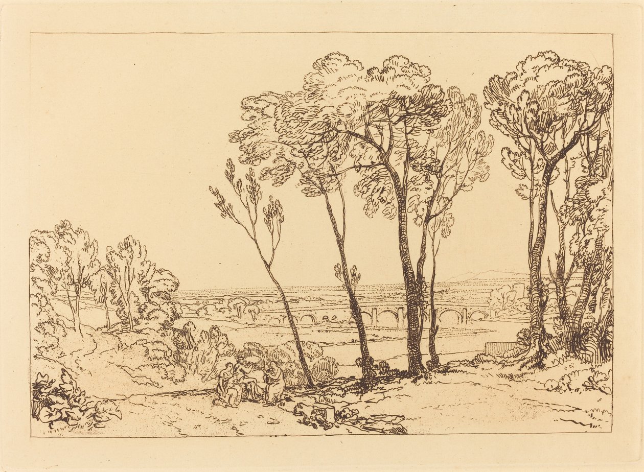 The Bridge in Middle Distance, utgitt 1808. av Joseph Mallord William Turner