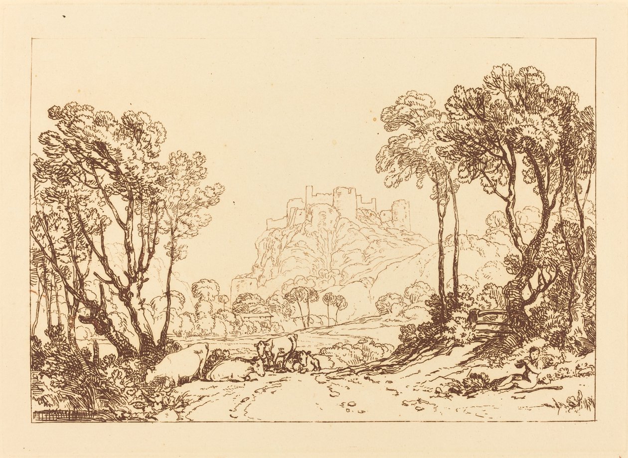 The Castle Above the Meadows, utgitt 1808. av Joseph Mallord William Turner