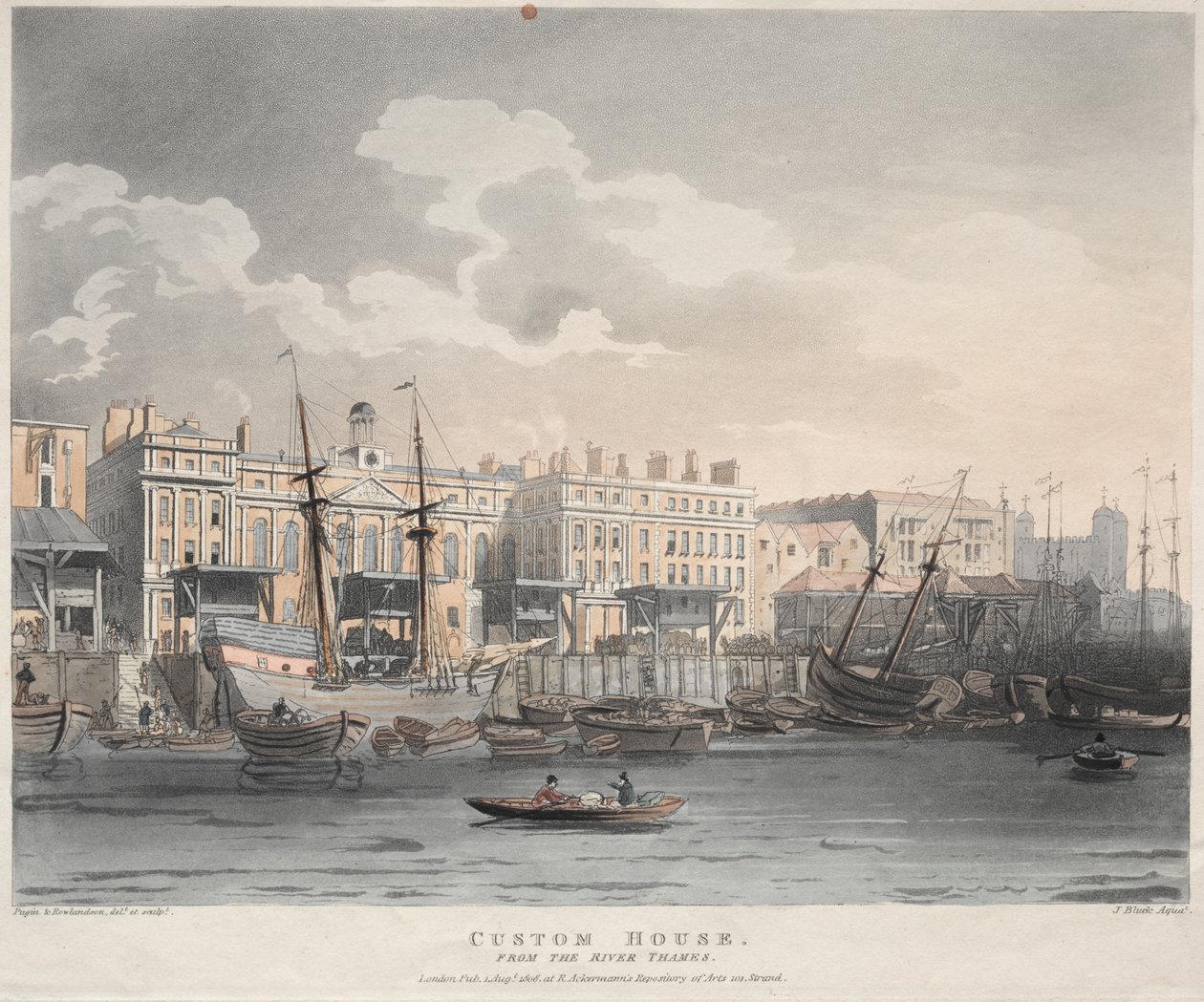 Customs House, fra Themsen av J. Bluck
