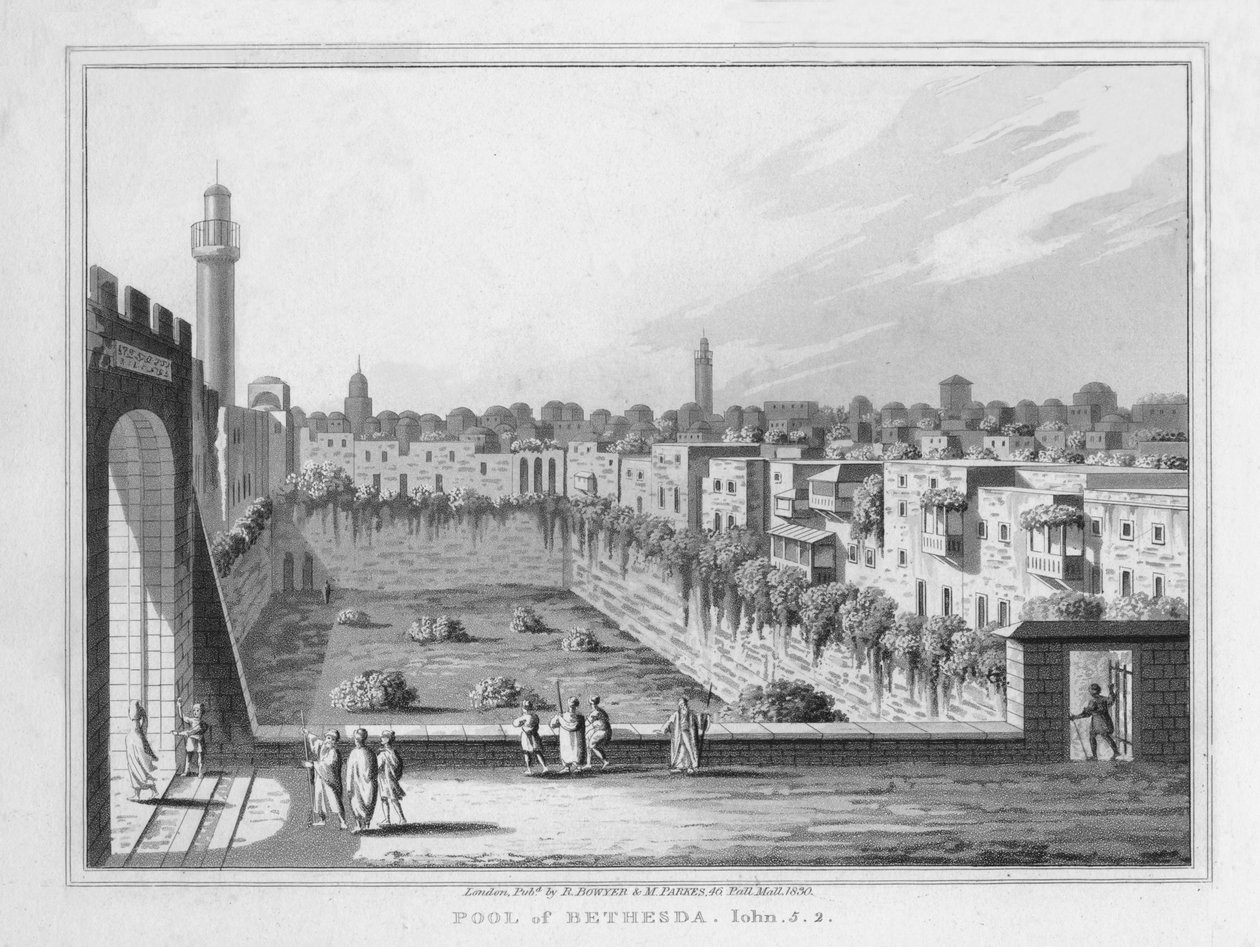 Pool of Bethesda. John. 5. 2., 1830 av J. Clarke