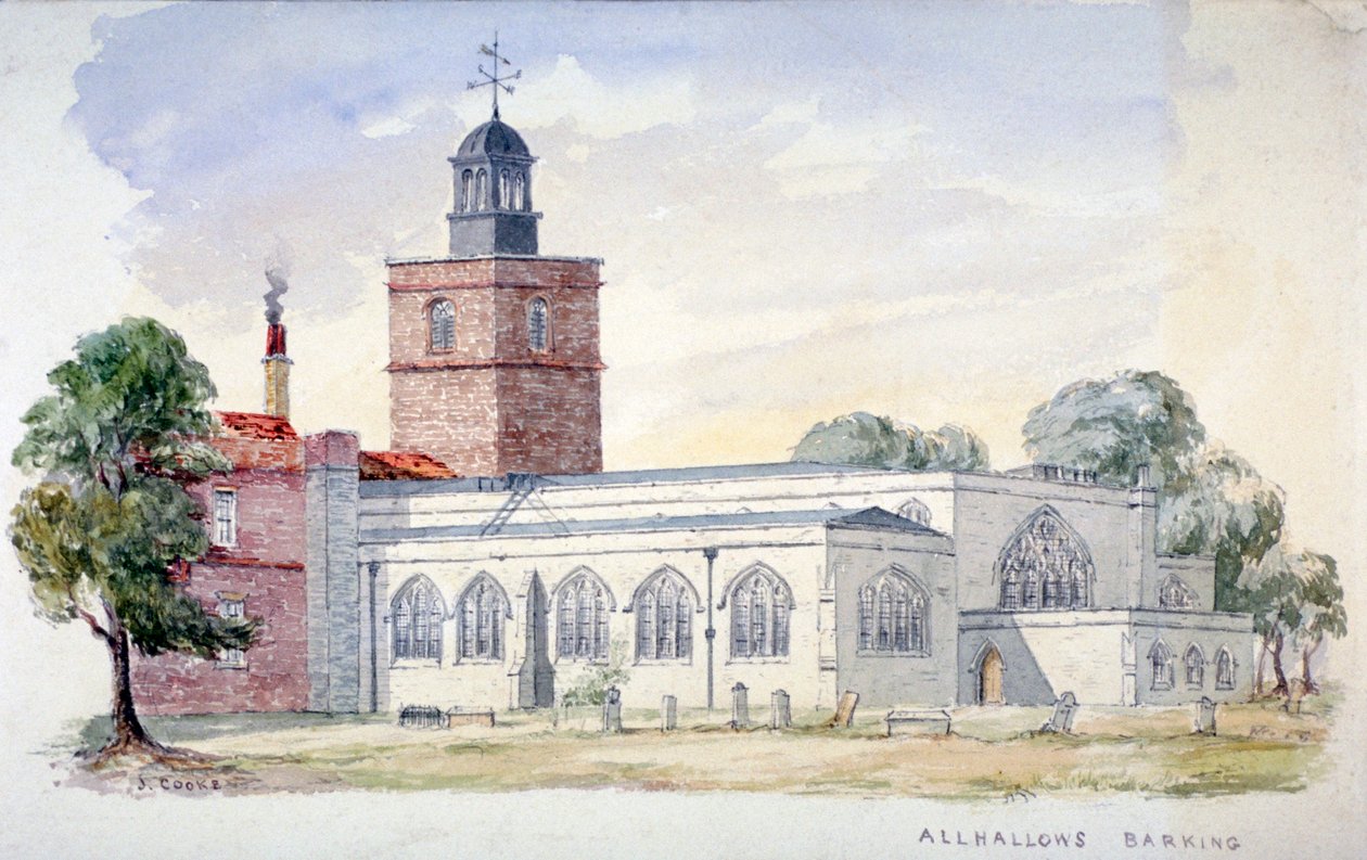 All Hallows-by-the-Tower Church, London, c1840 av J Cooke