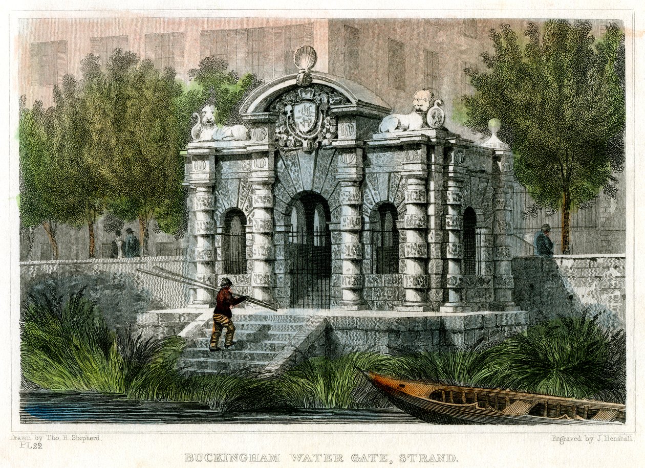 Buckingham Water Gate, Strand, Westminster, London, 1830. av J Henshall