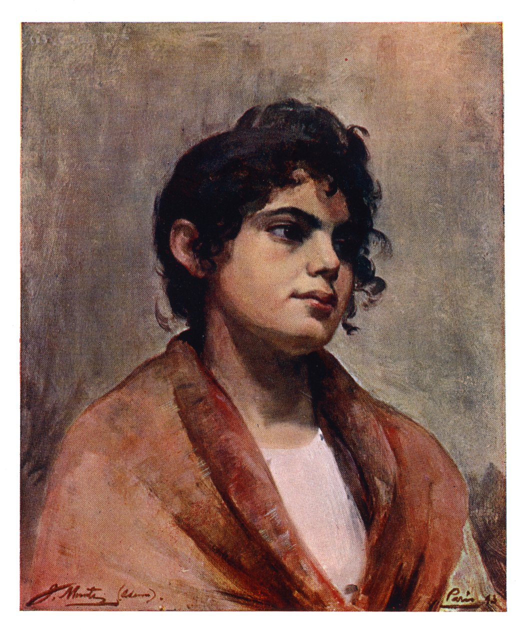Studie av en italiensk jentes hode, 1901. av J Muntz