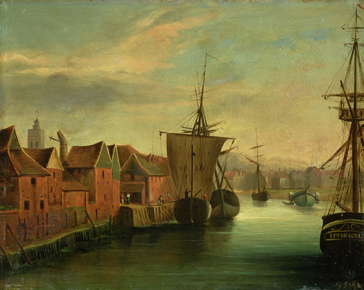 St. Catherines Quay, Ipswich, ca. 1830 (bord) av Jabez Hare