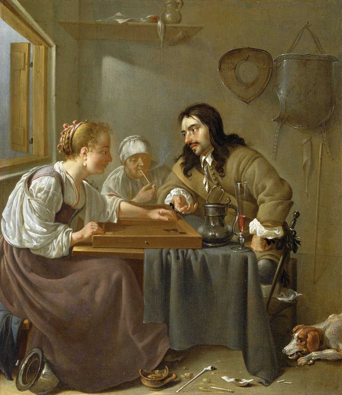 Et par som spiller backgammon (panel) av Jacob Duck