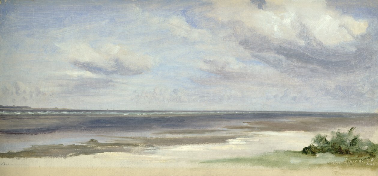 En strand ved Østersjøen ved Laboe, 1842 (wc på papir på kort) av Jacob Gensler
