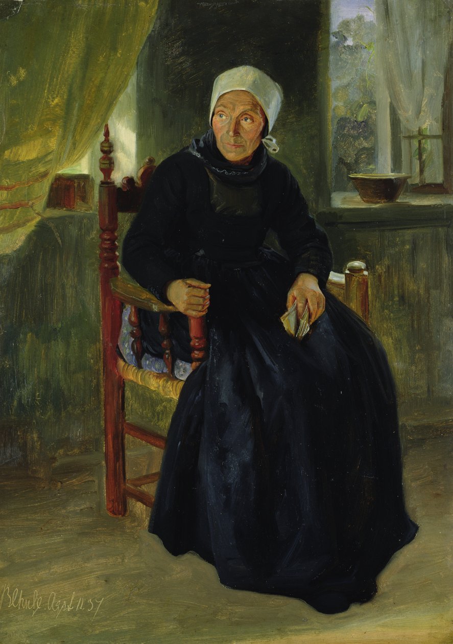 En kvinne fra Blankenese, 1837 (olje på papir på kort) av Jacob Gensler
