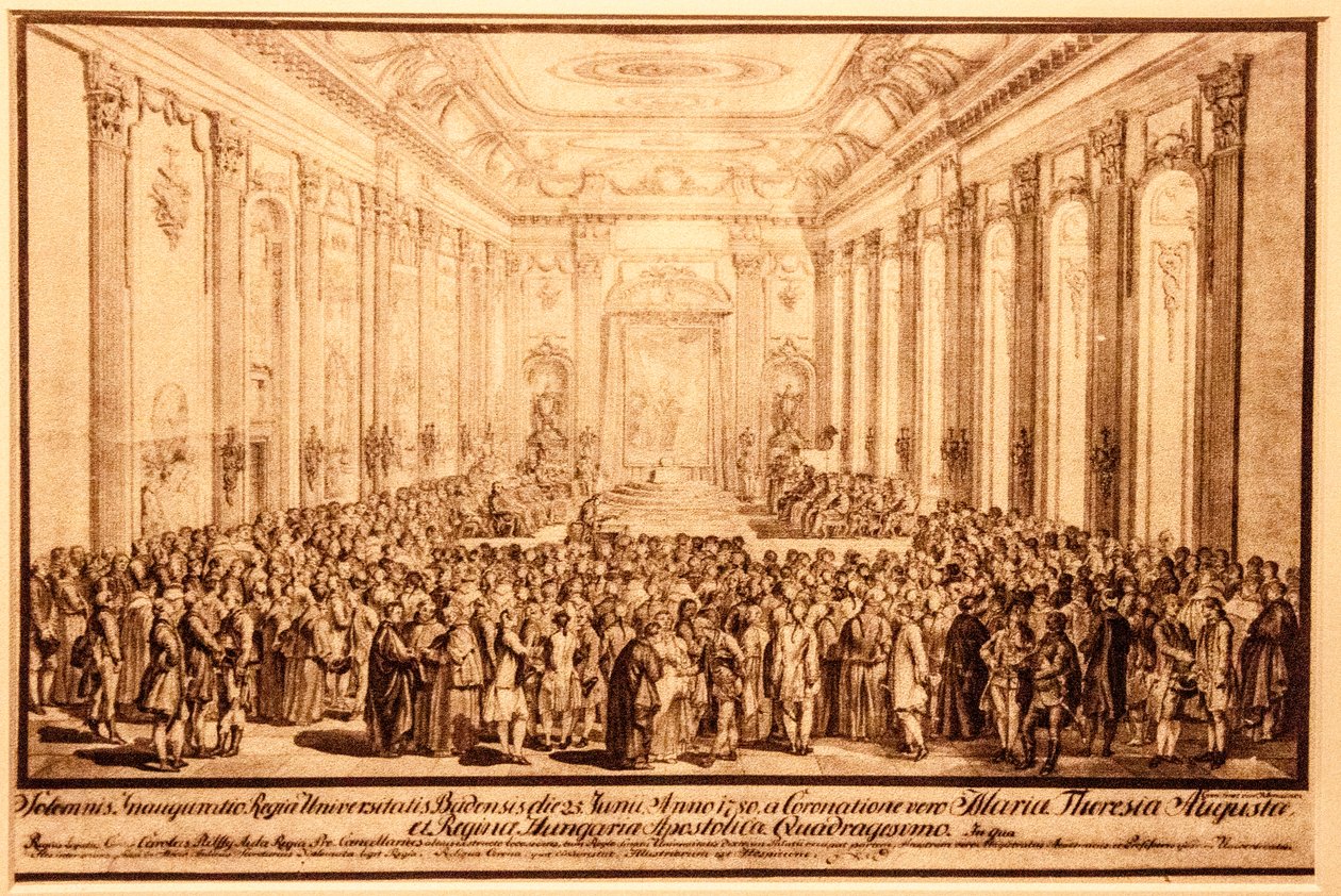 Universitetsåpningsseremoni i statsrommet i Buda -palasset, 25. juni 1780 av Jacob Mathias Schmutzer