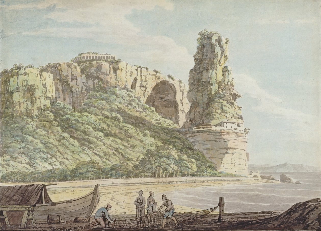 A View at Terracina, 1778 (wc, penn og blekk over blyant på papir) av Jacob More
