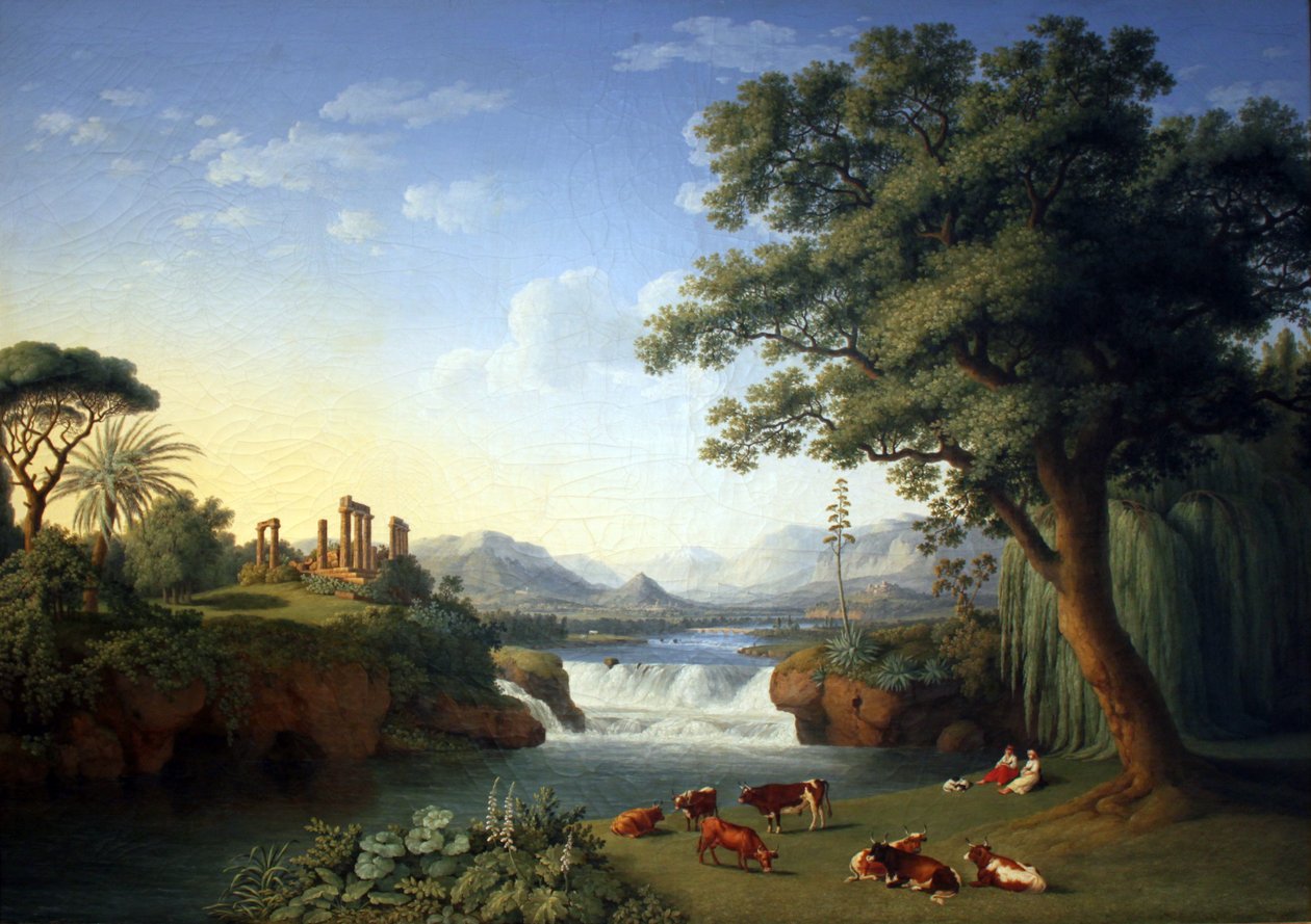 Ideelt landskap med Juno -tempelet i Agrigento av Jacob Philippe Hackert