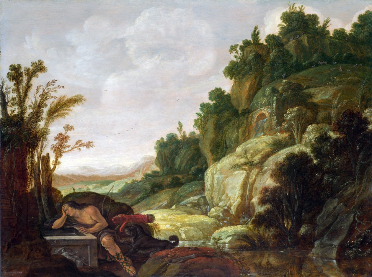 Landskap med Narcissus at the Well av Jacob Symonsz Pynas or Pinas