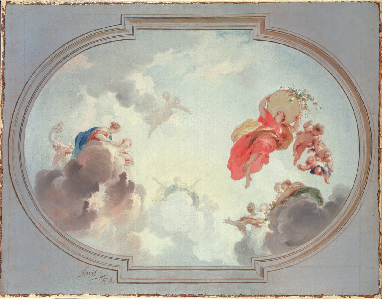 Et takdesign som viser Apotheosis of Flora, 1700-tallet av Jacob de Wit