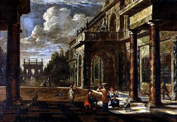 Musikere utenfor renessansepalassene av Jacob Balthasar Peeters