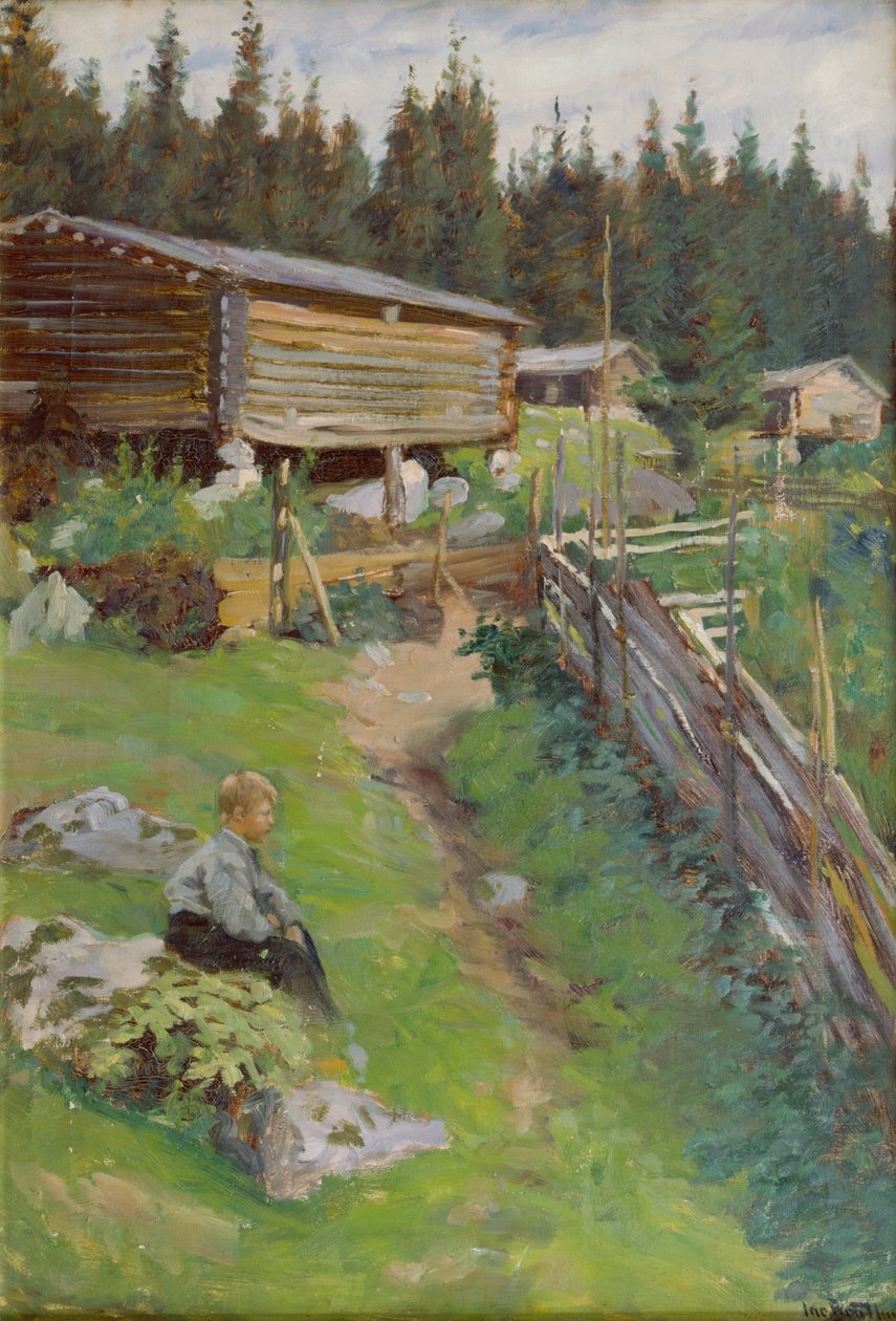 Ung gutt på sommerbeitet (maleri) av Jacob Bratland
