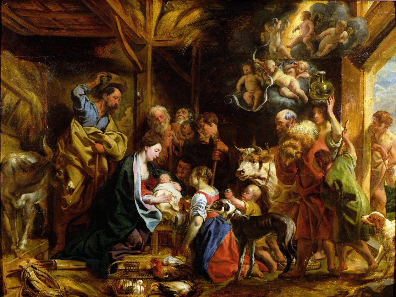 The Nativity (olje på panel) av Jacob Jordaens
