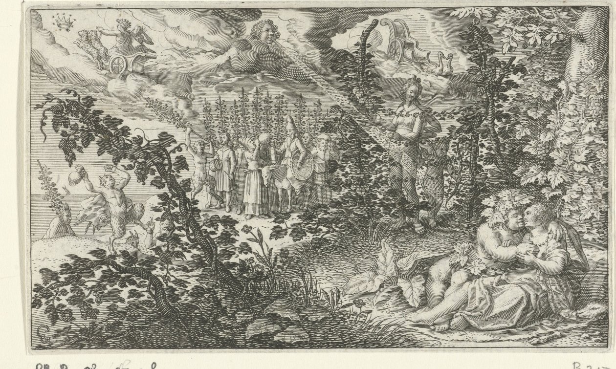 Bacchus og Ariadne som elskere av Jacob Matham