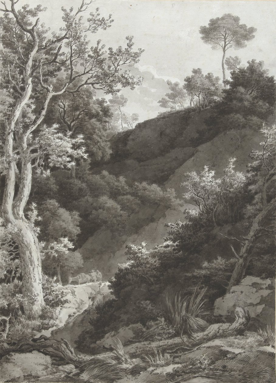 Skogkledd fjellside av Jacob Philipp Hackert