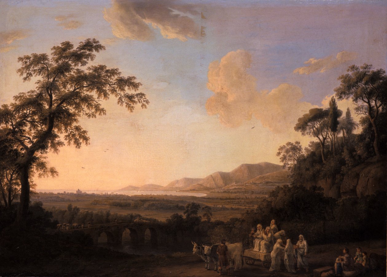 Idyllisk landskap i skumringen, 1782 av Jacob Philippe Hackert