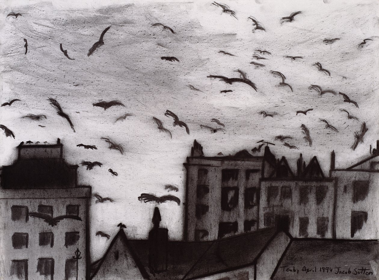 Tenby, 1994 (kull på papir) av Jacob Sutton