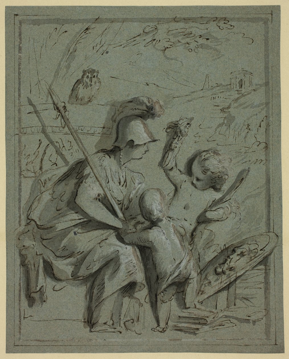 Minerva med Two Putti av Jacob de Wit