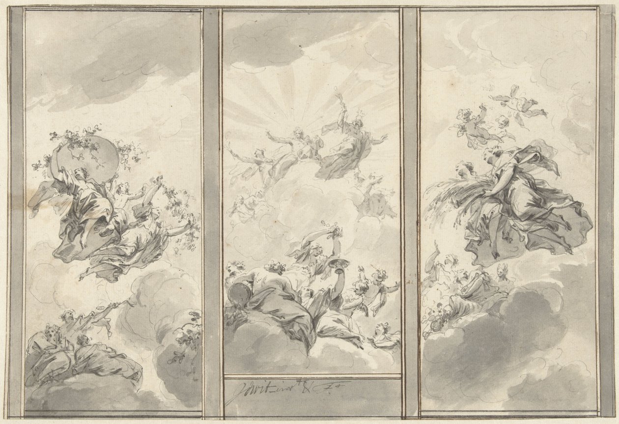 Design for en tredelt takdekorasjon av Jacob de Wit