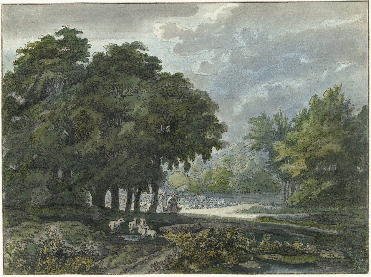 Hyrder med flokk i skogkledd landskap av Jacob van Liender