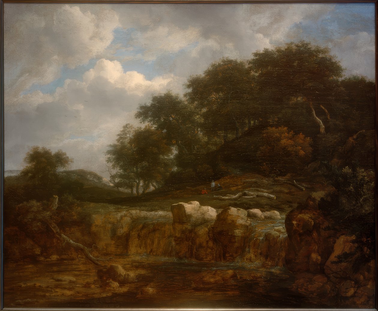 Foss i et kupert skogslandskap av Jacob van Ruisdael