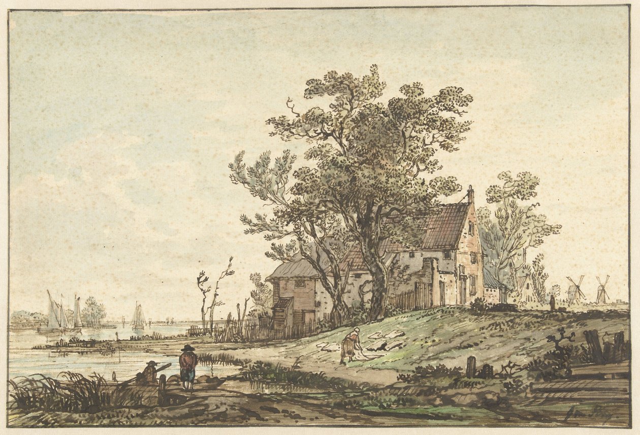 Gammel gård ved en elv av Jacob van Strij