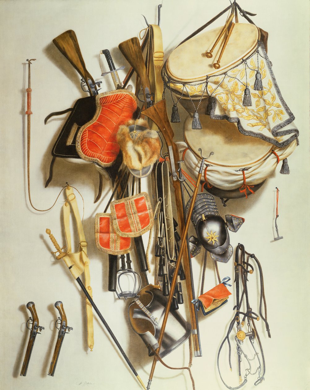 Trompe L`Oeil of Military Equipment (olje) av Jacobus Biltius
