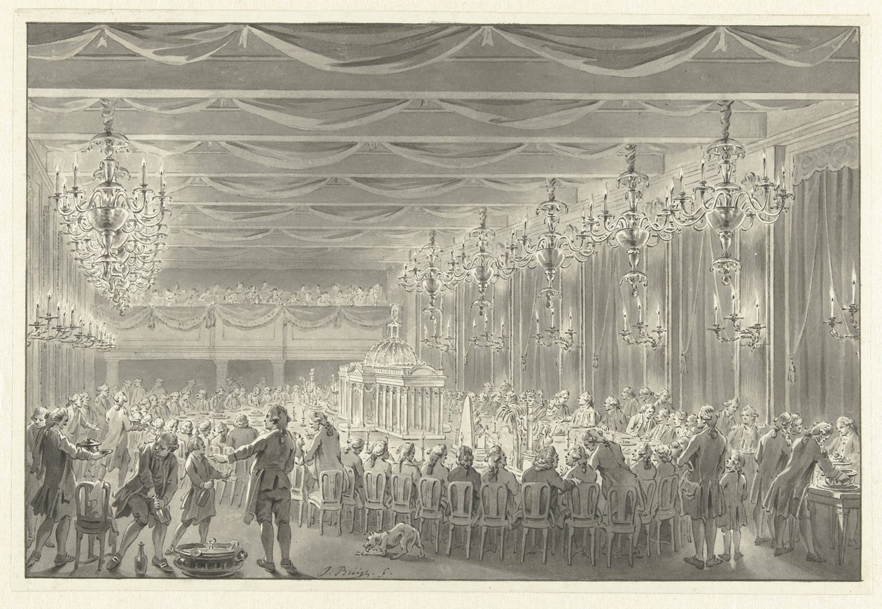 Alliansemåltid i Amsterdam, 1786 av Jacobus Buys (signed by artist)