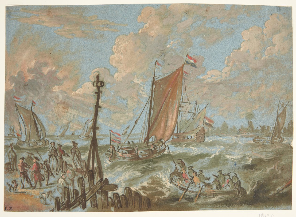 Havn med skip for seil av Jacobus Storck