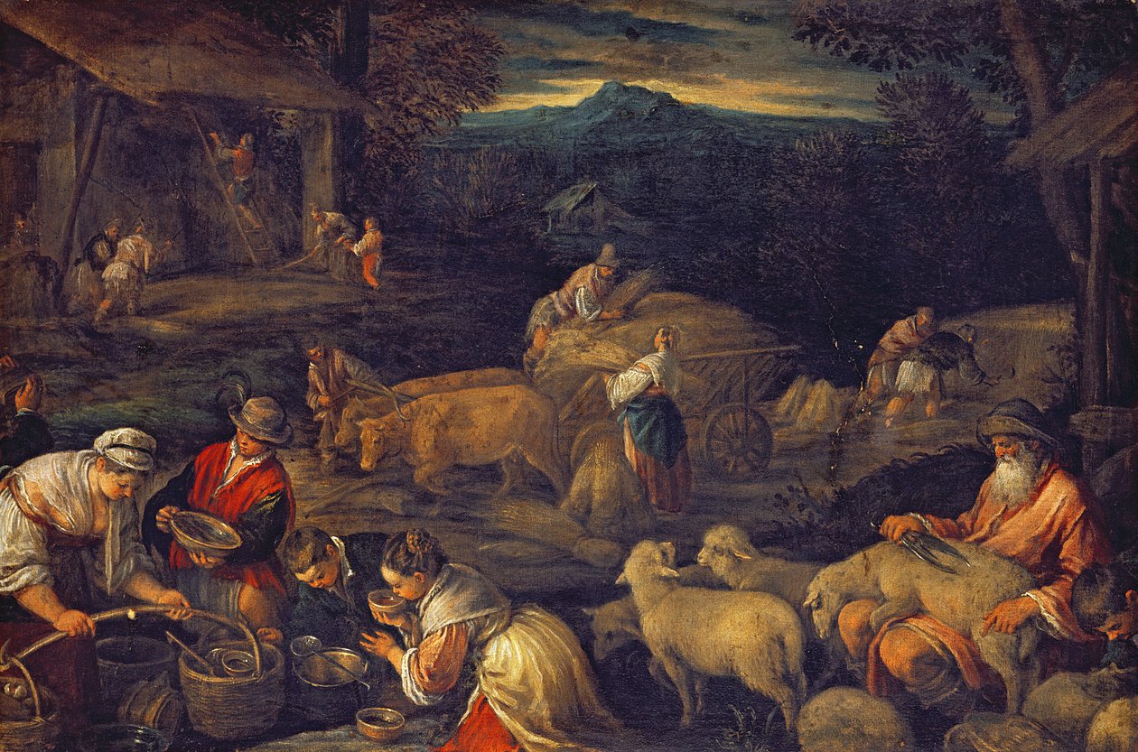 Gårdsinteriør eller klipping av sauer av Jacopo Bassano