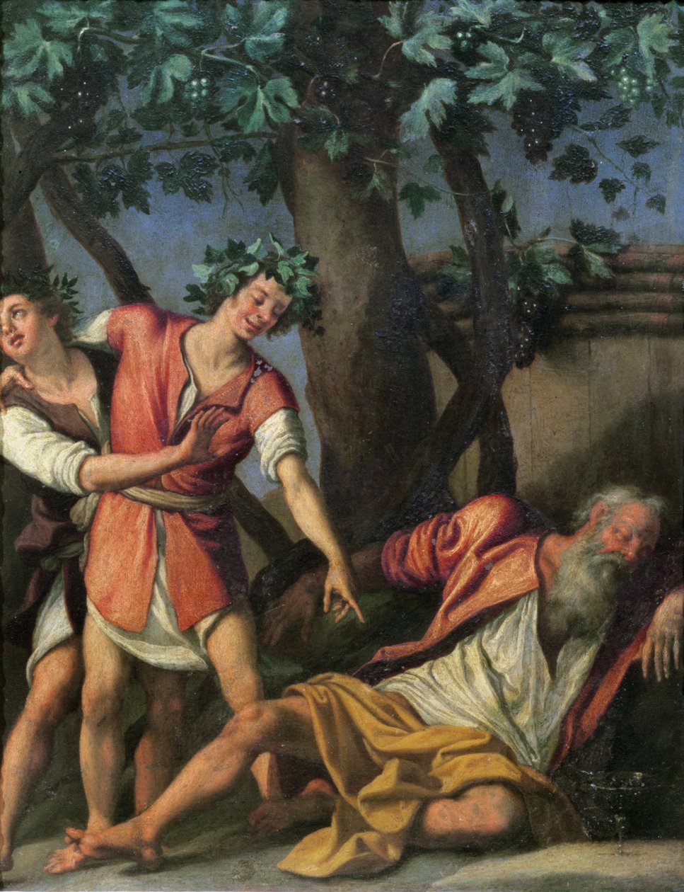 The Drunkenness of Noah (olje på kobber) av Jacopo Chimenti Empoli