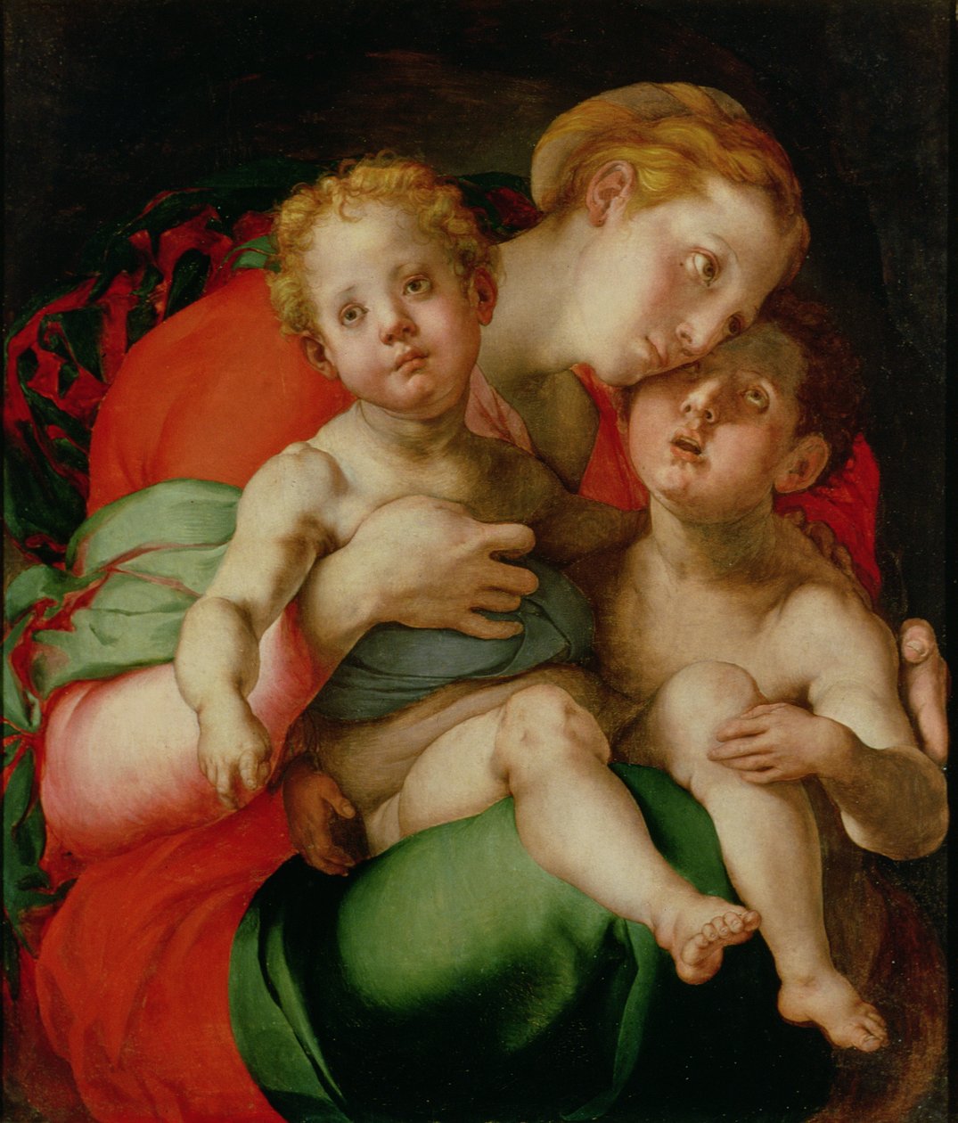 Madonna og barn med spedbarnet St. Johannes døperen (panel) av Jacopo Pontormo