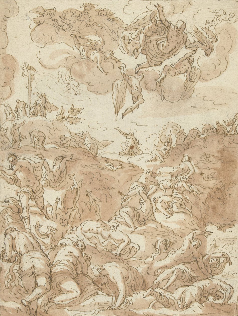 The Brazen Serpent, 1581 (penn på papir) av Jacopo Robusti after Tintoretto